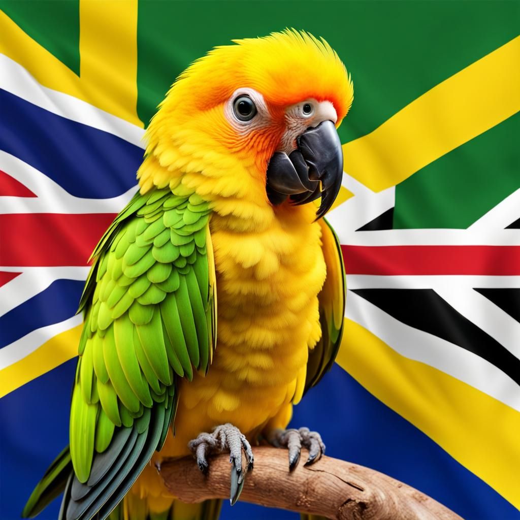 Golden Conure Bird with Brazil Flag