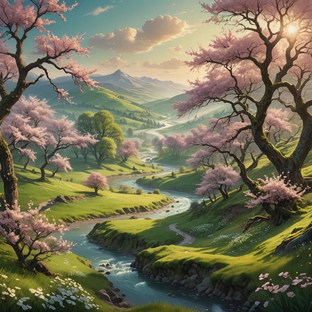 Vibrant Spring Countryside Landscape as Digital Art
