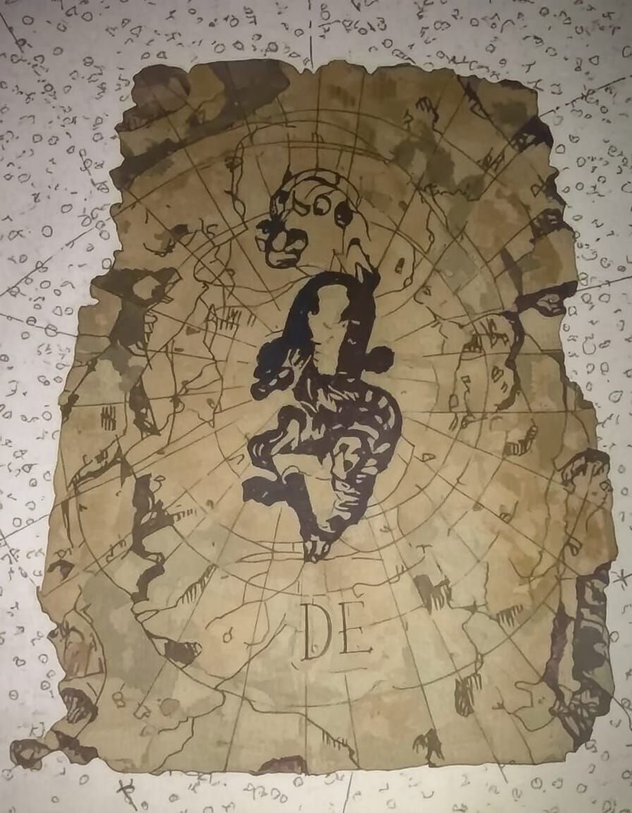 Antique Map Featuring Leo Sign and Initials DE