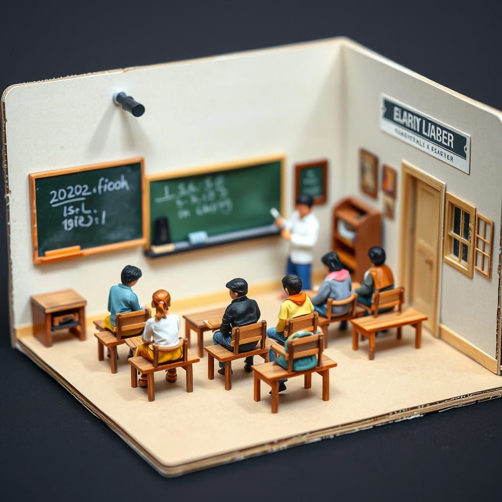 Miniature Classroom Scene in Intricate Airbrush Art