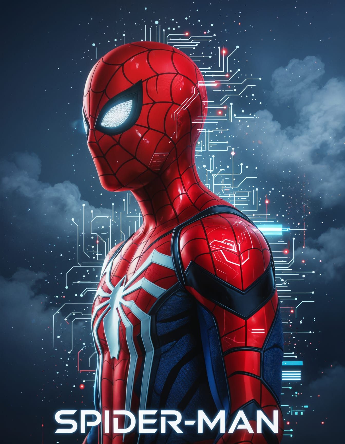 Futuristic Spider-Man Portrait in Cyberpunk Style