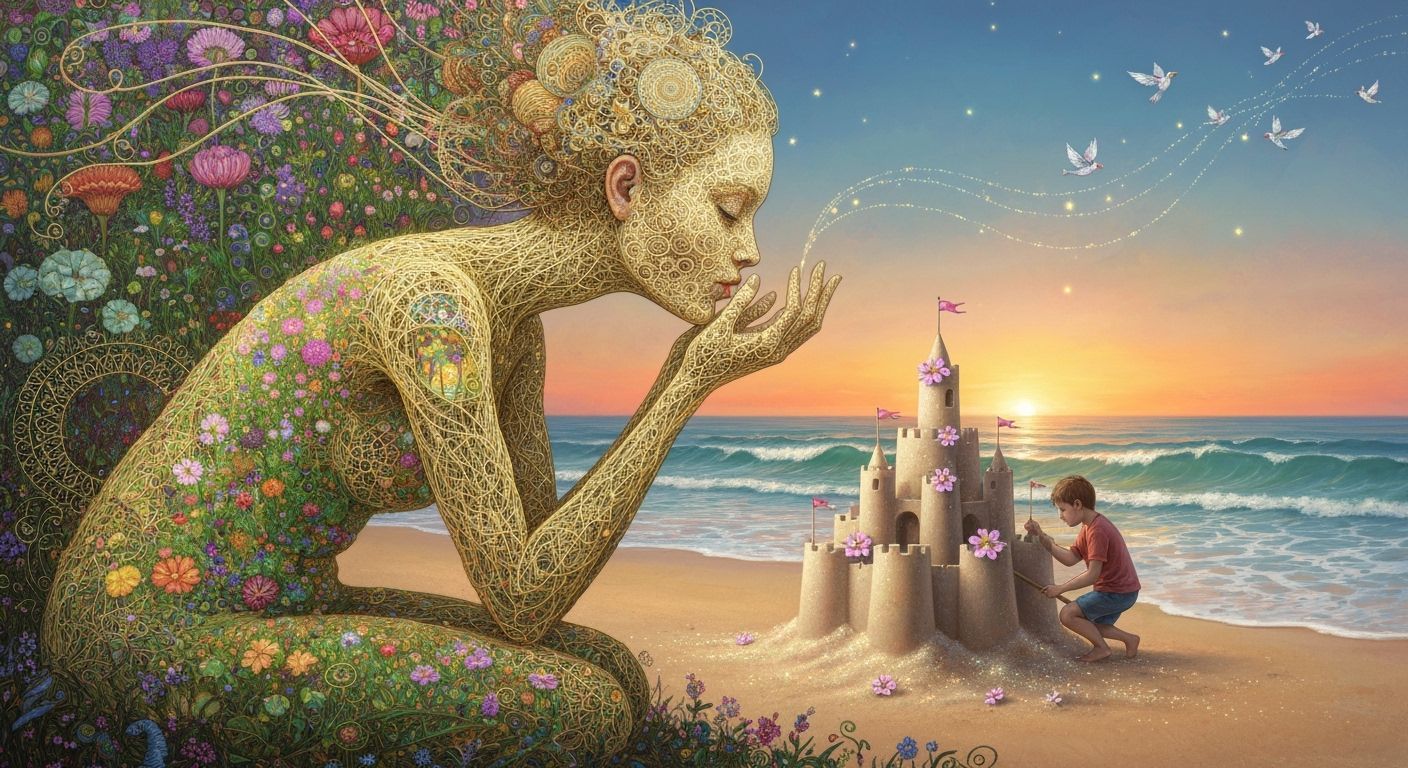 Filigree Woman in Surreal Garden with Klimt & Haeckel Influe...