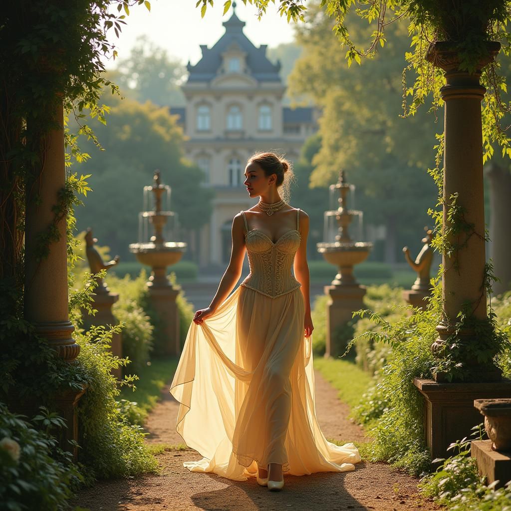 Victorian Lady in Baroque Palace Garden Ruins