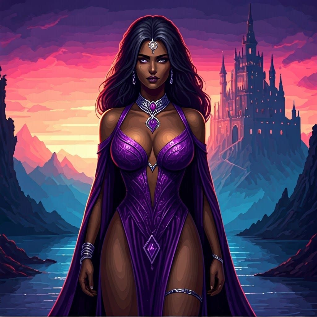 Pixel Art Portrait of a Black Sorceress