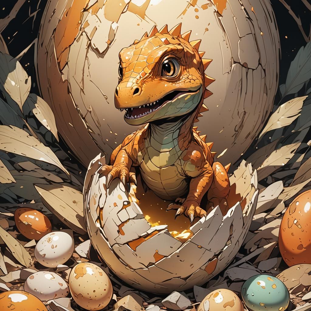 Baby Dinosaur Hatching: Vibrant Anime Manga Scan