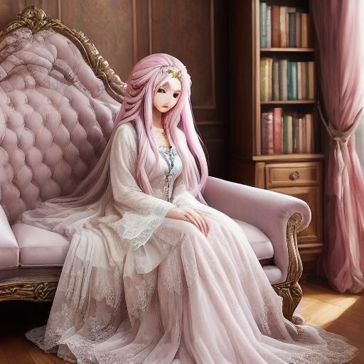 Anime Woman Bending Wind with Magic Wand