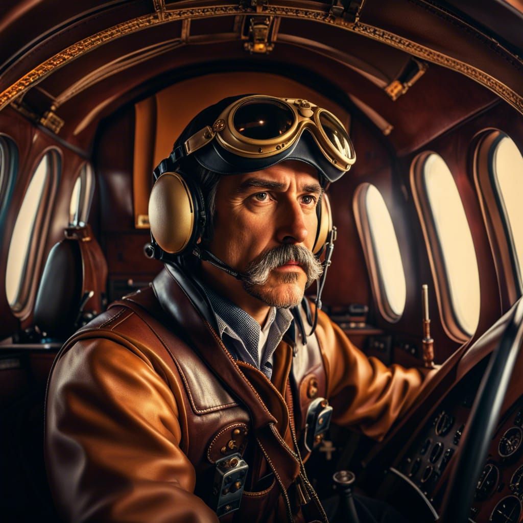 Da Vinci as Airplane Pilot in Wes Anderson Style