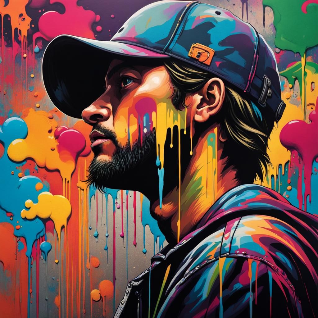 Man's Face in Graffiti Splash Art Style