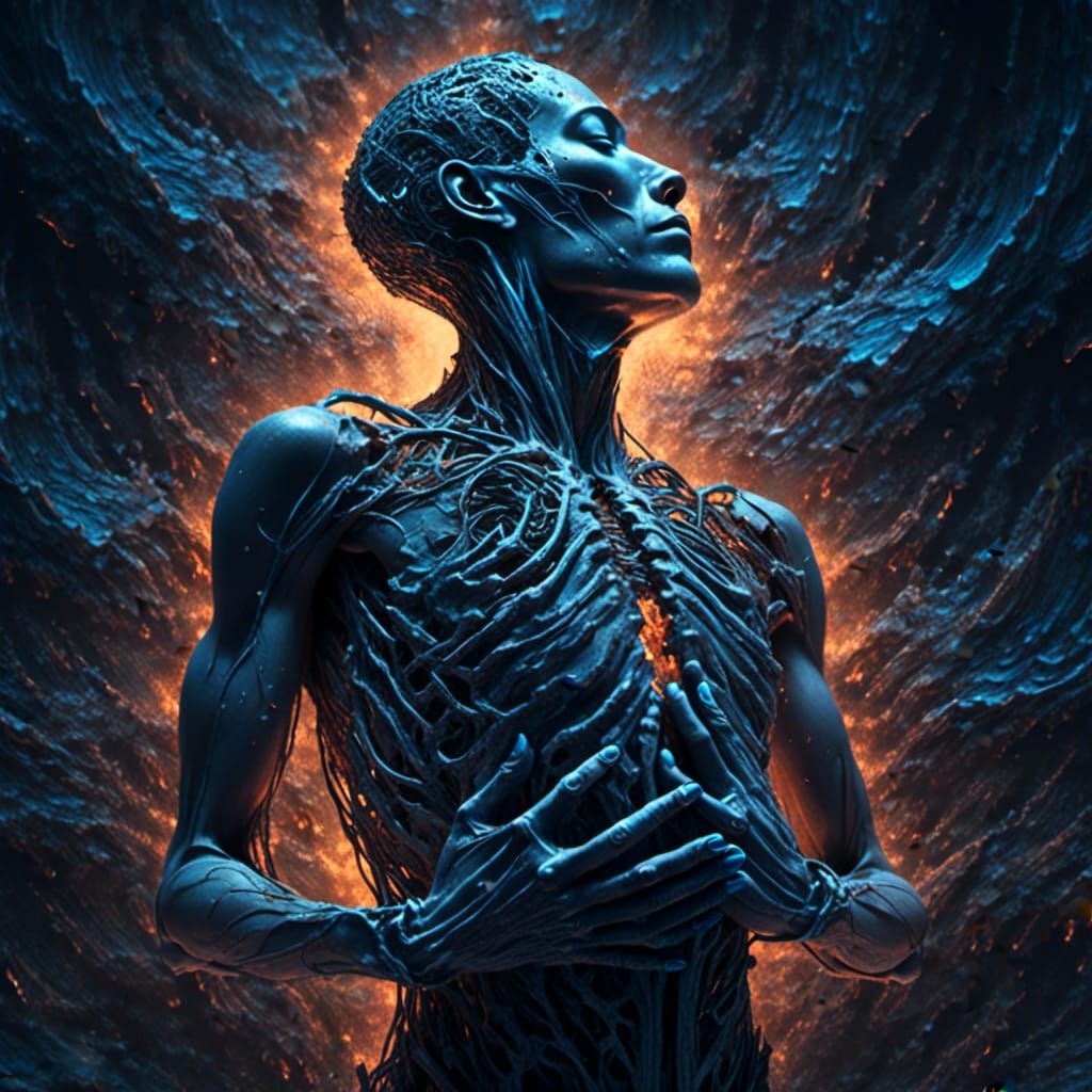 Abstract Human Body Breaking Apart in Digital Art