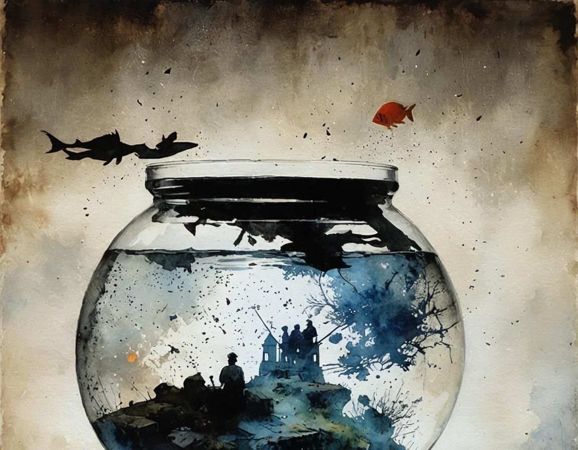 Lost Souls in Fishbowl: Watercolor Art
