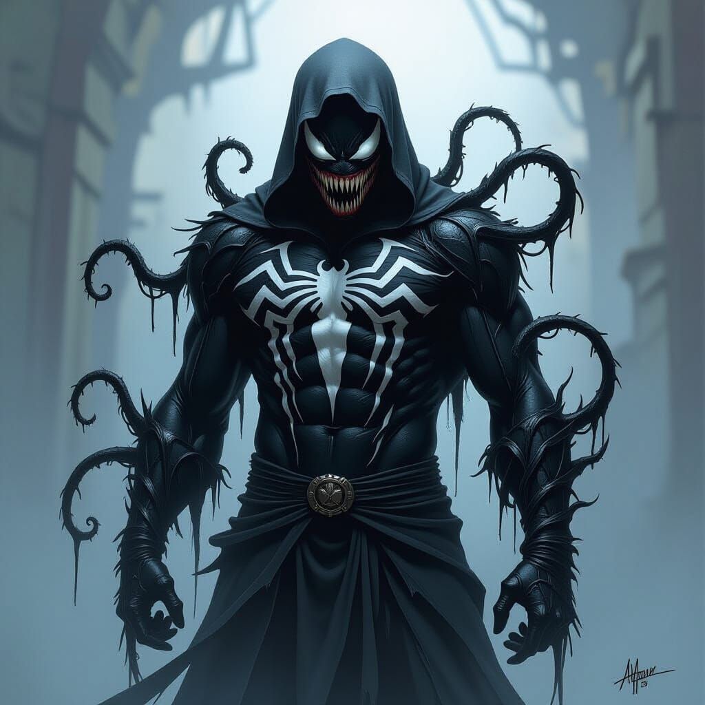 Venom Symbiote Merges with a Dark Demon Figure