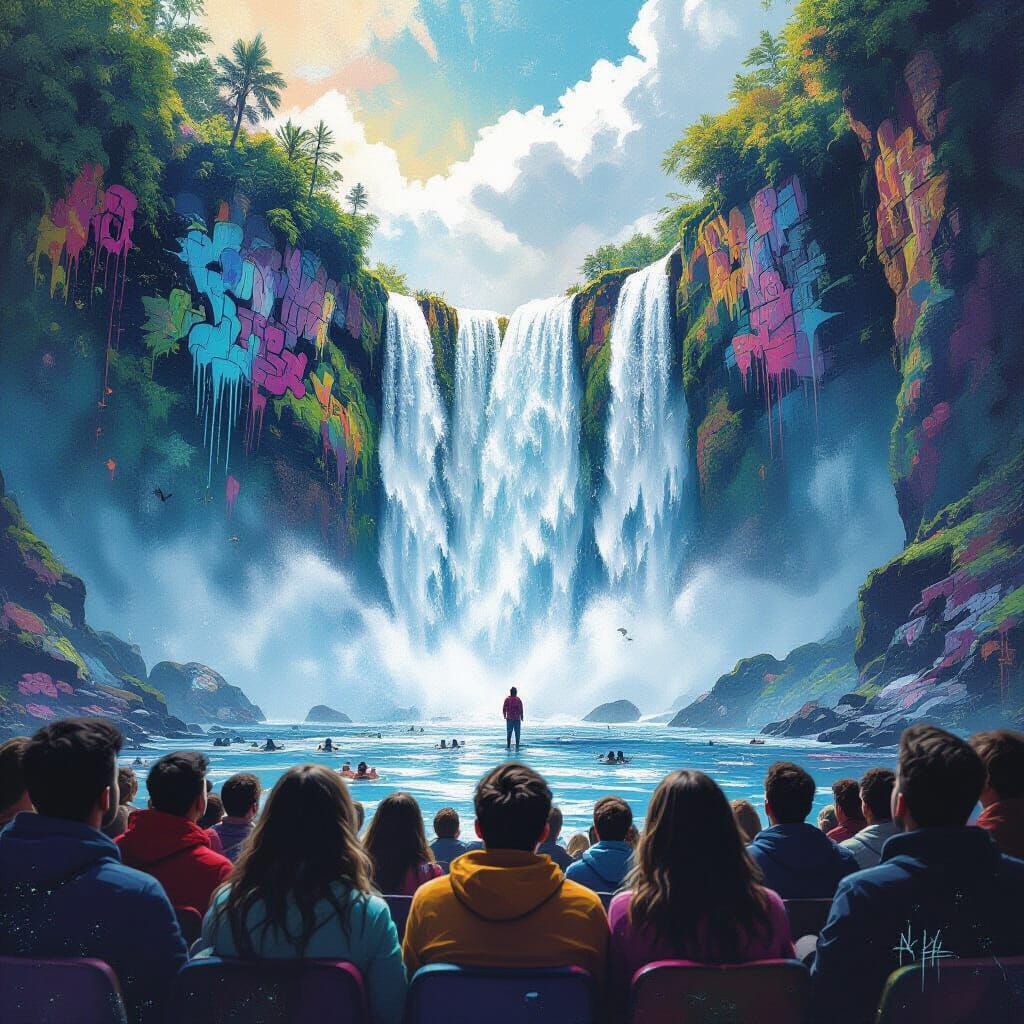 Waterfall Cinema: A Graffiti and Splash Art Spectacle