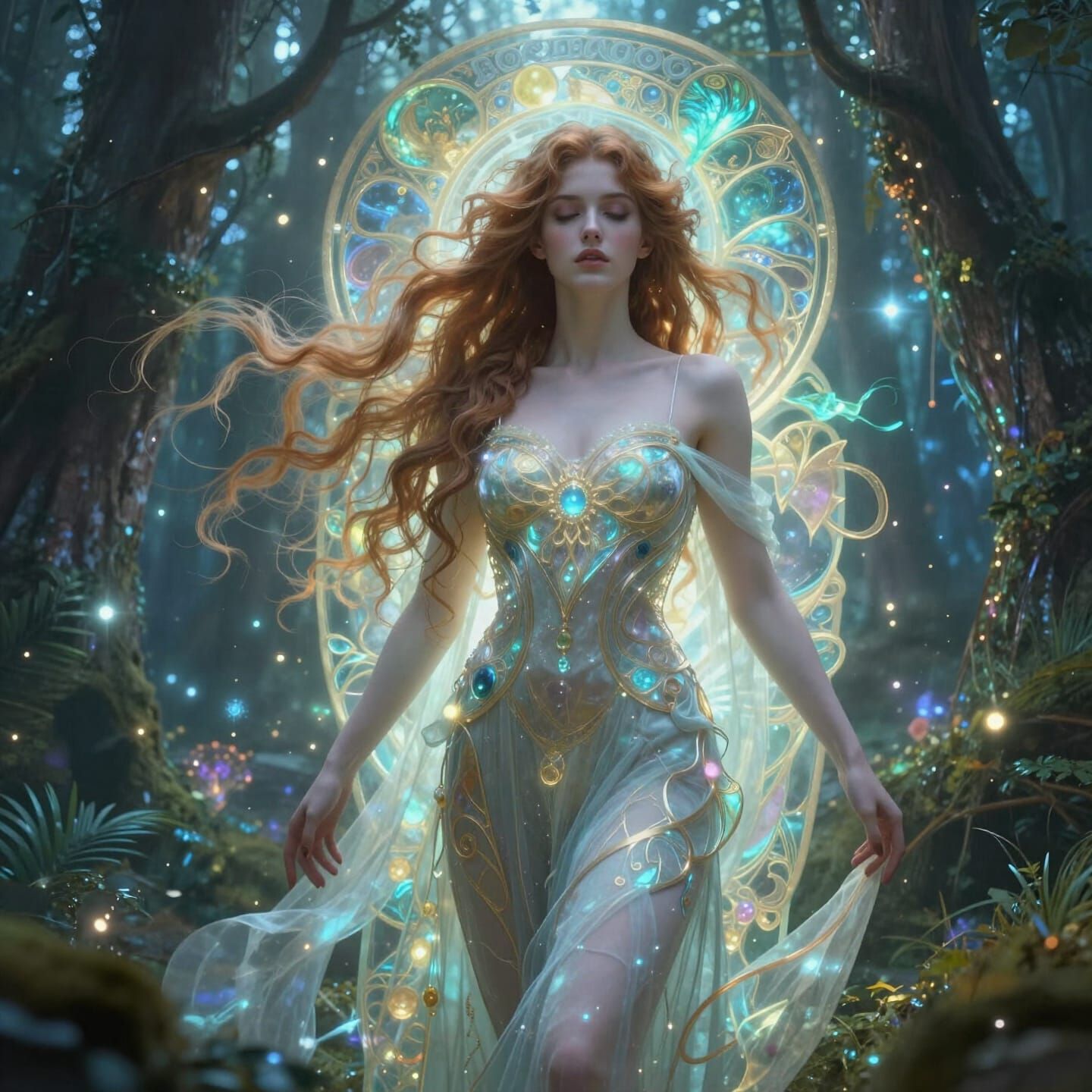 Ethereal Woman in Magical Forest