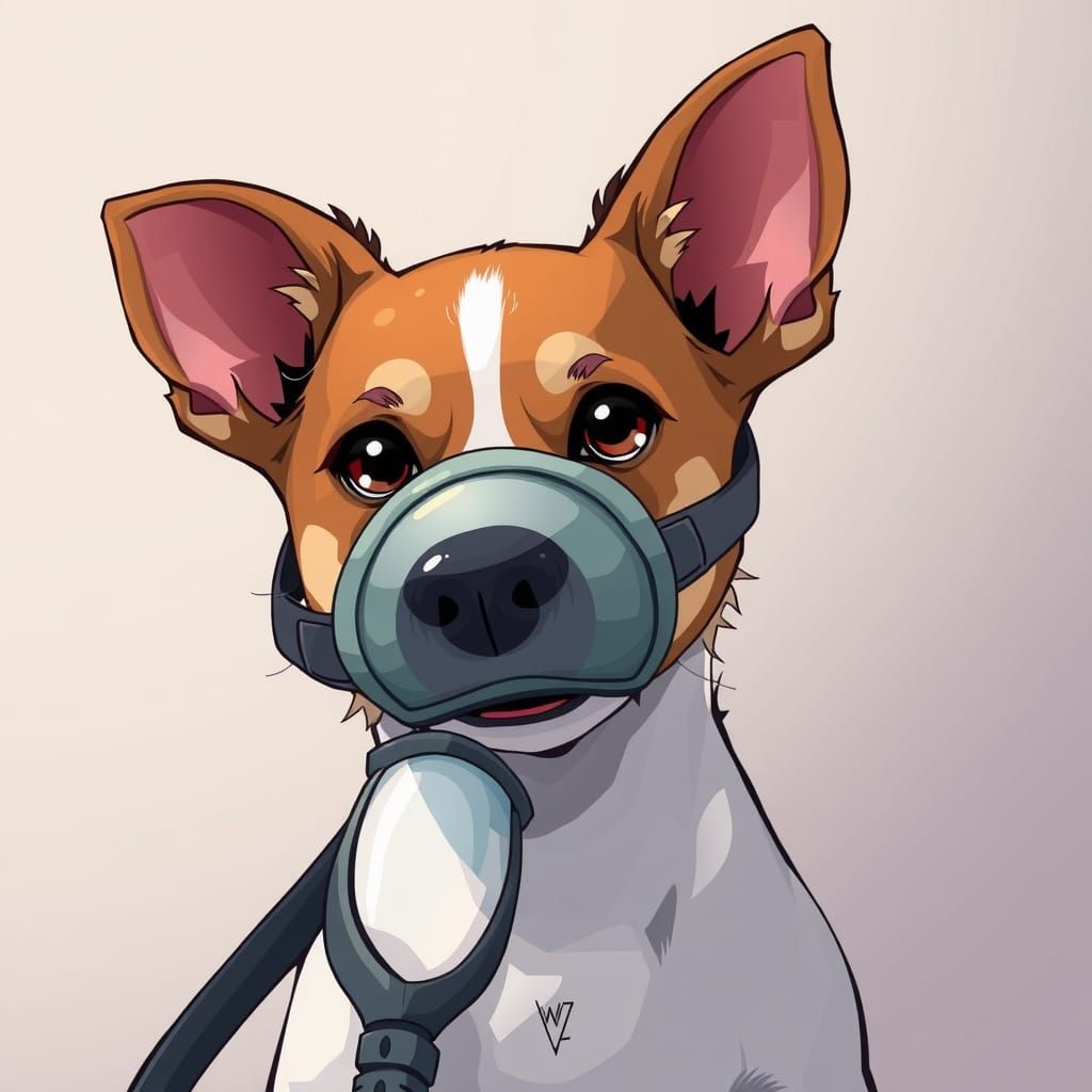 a Jack Russell Terrier donning a miniature oxygen mask, symbolizing its role in saving lives.