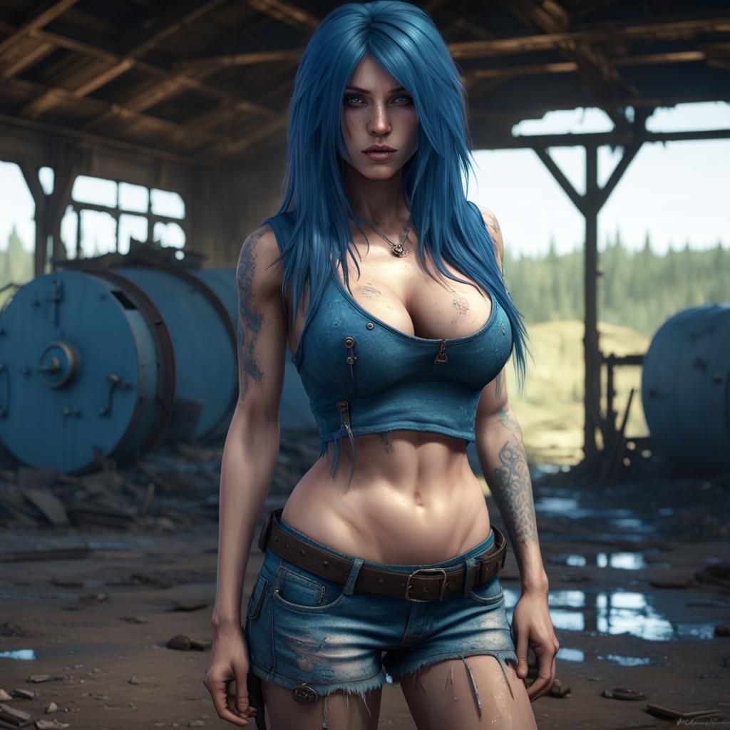 Blue-haired Emo Girl at Abandoned Military Camp