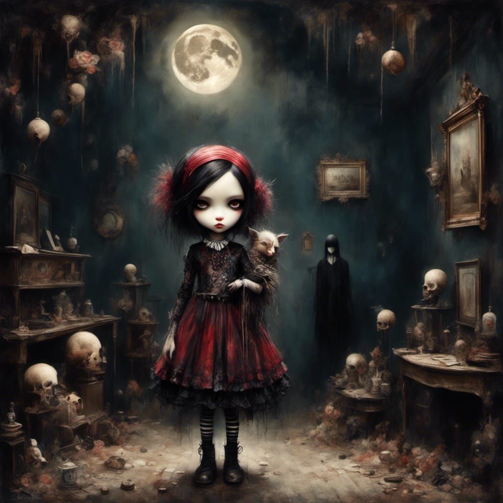 Goth Punk Girl in Art Brut Liquid Ink Style