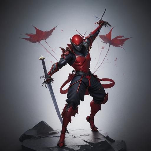 Red Frog Ninja: Hyperrealistic 3D Render in Anime Style