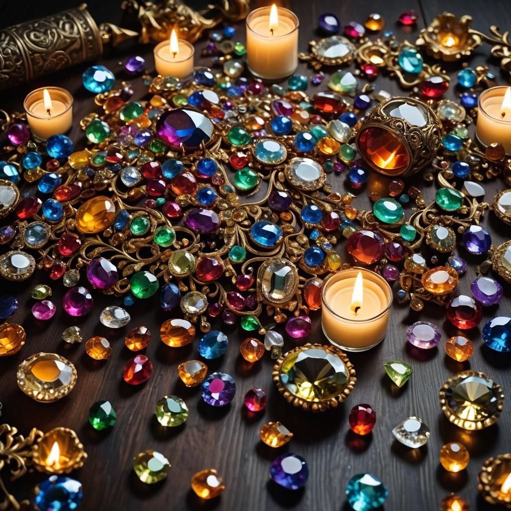 Opulent Gemstone Still Life in Baroque Style