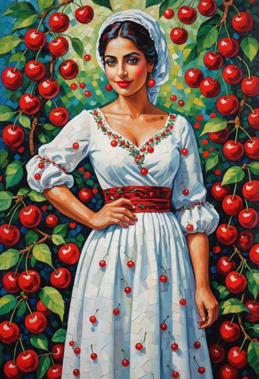 Palestinian Woman Portrait in Neo-Impressionist Style