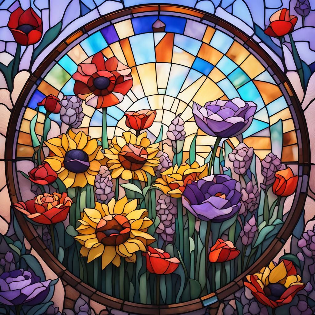Vibrant 3D Stained Glass Floral Art