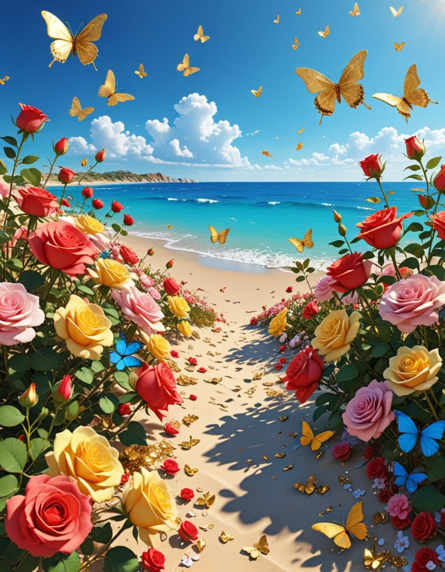 Realistic Roses Beach Holiday in Sunny Meadow