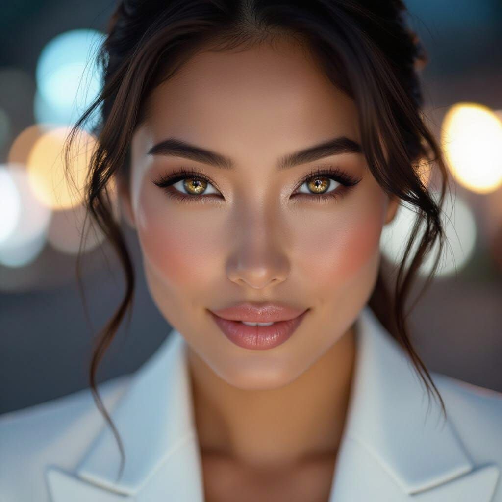 Photorealistic Portrait of a Woman with Cat-Like Eyes