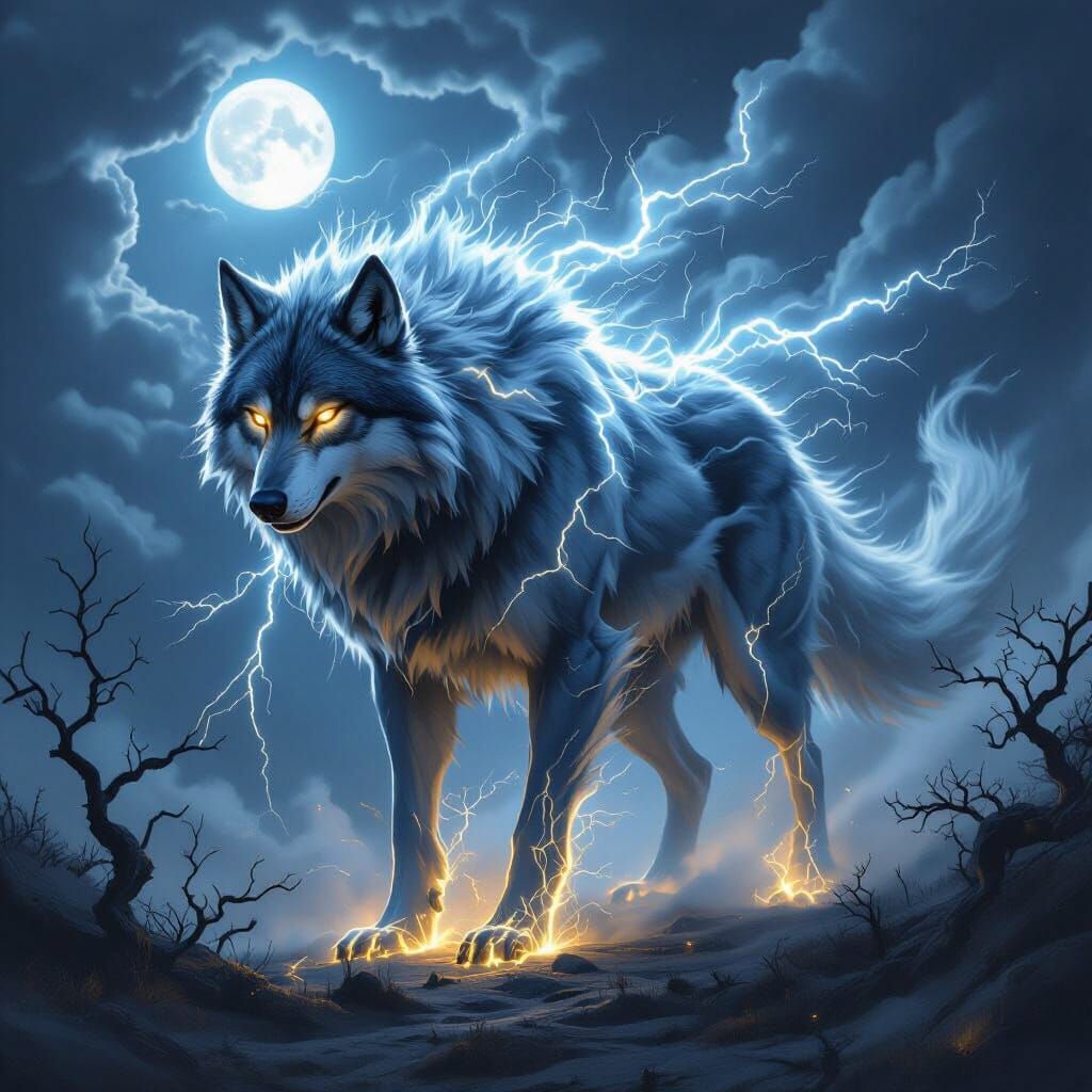 Storm Wolf: Hyperrealistic Fantasy Manifestation of Nature