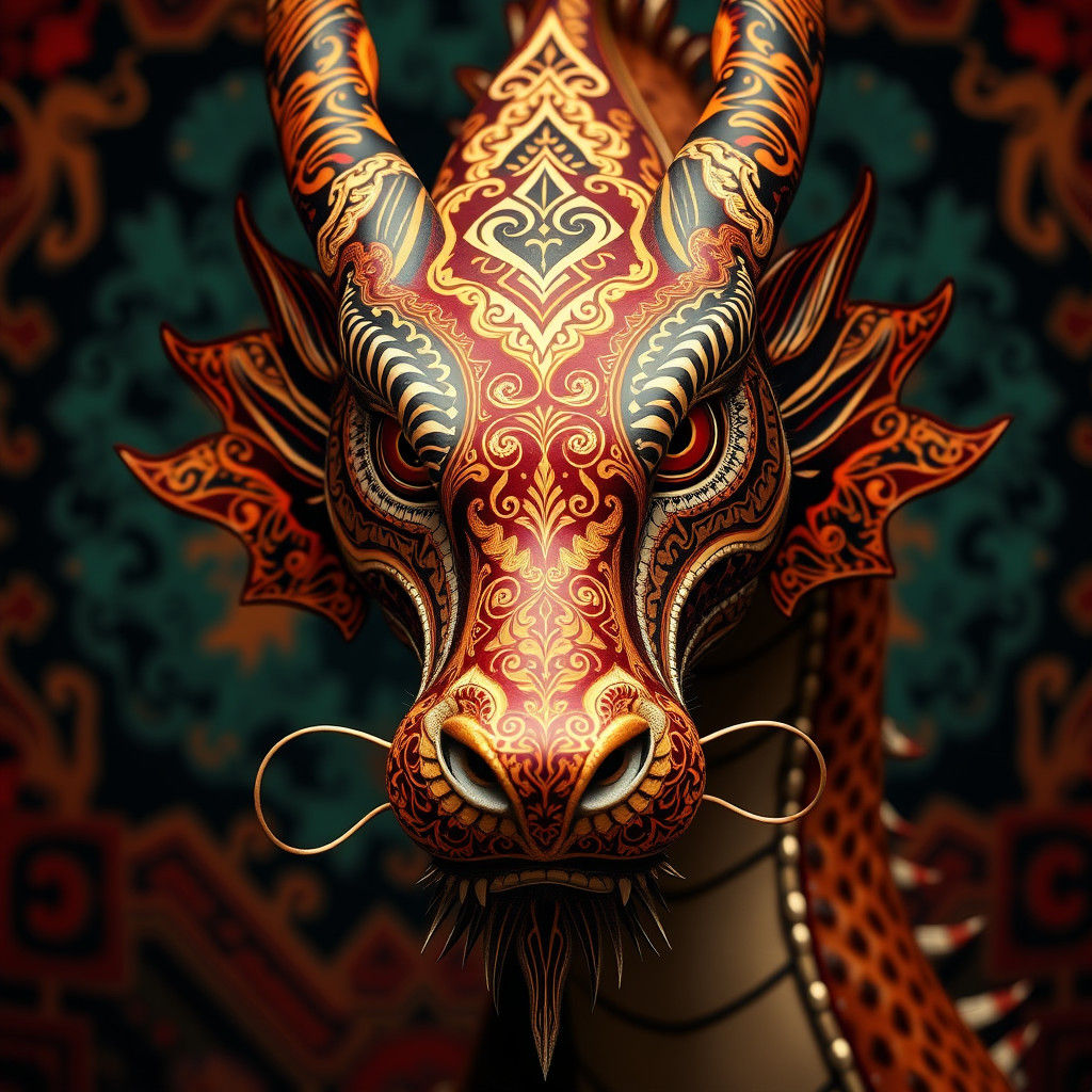 Henna Dragon with Animal Prints in Art Deco Style