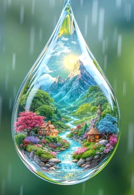 Miniature World Inside a Raindrop
