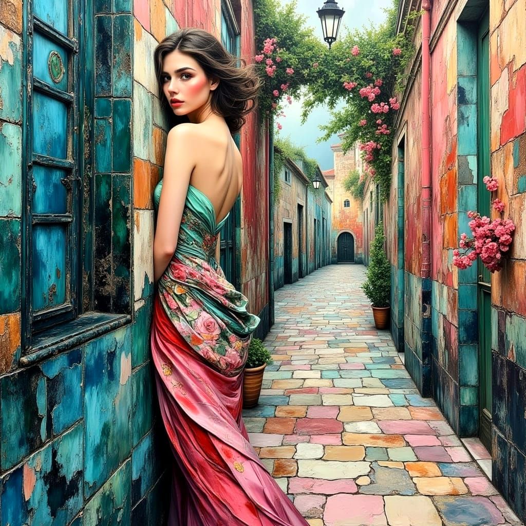 Surreal Woman in Dreamscape as Impasto Oil Painting