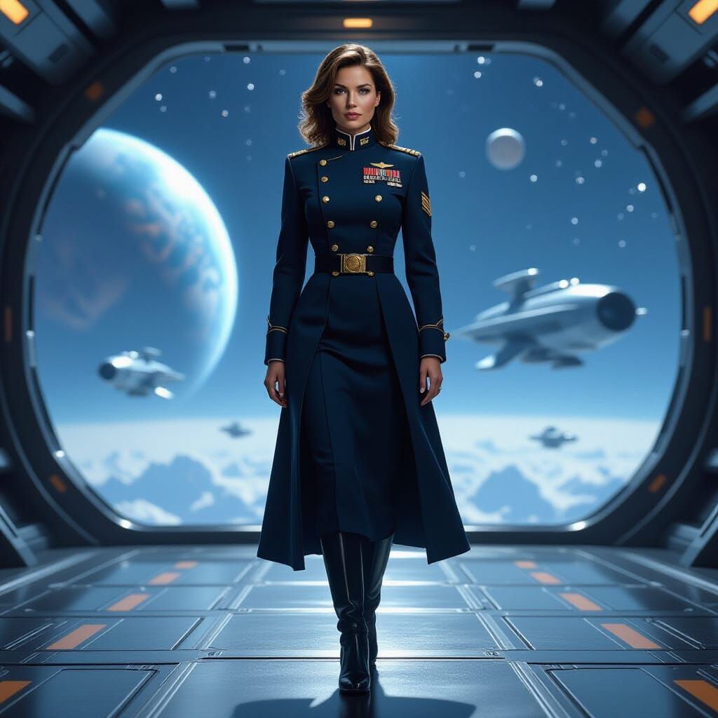 Honor Harrington in Formal Navy Uniform on Spaceship Deck