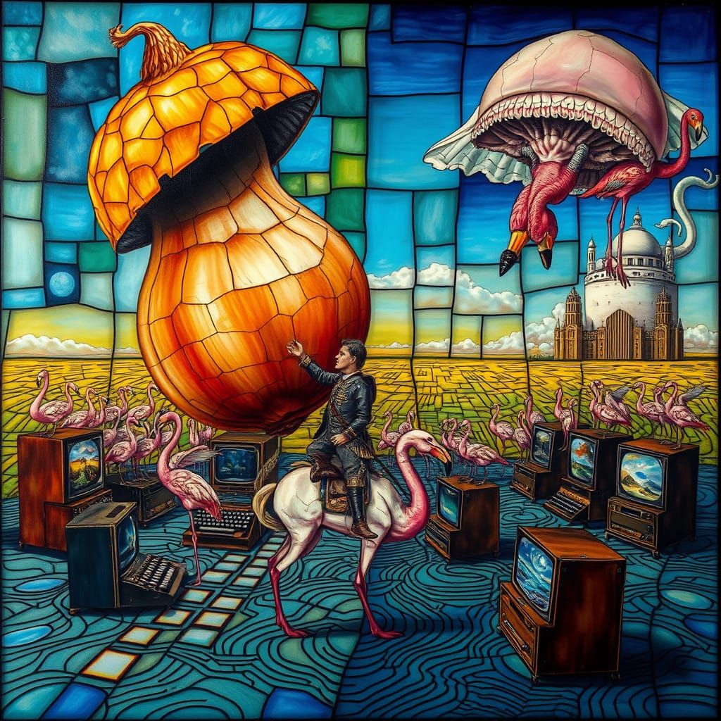 Surreal Opera Onion Conducts Mechanical Flamingos on Typewri...