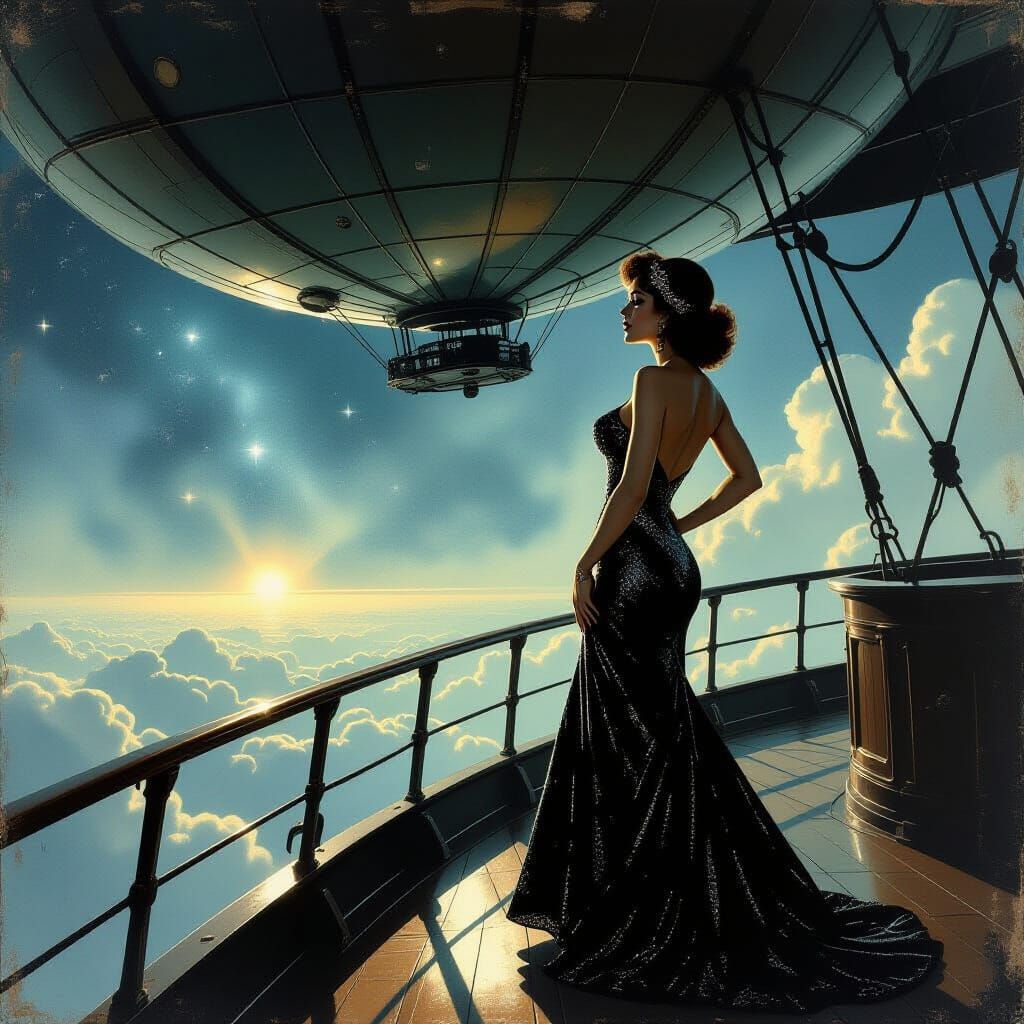 Showgirl on Derelict Dirigible in Nebula