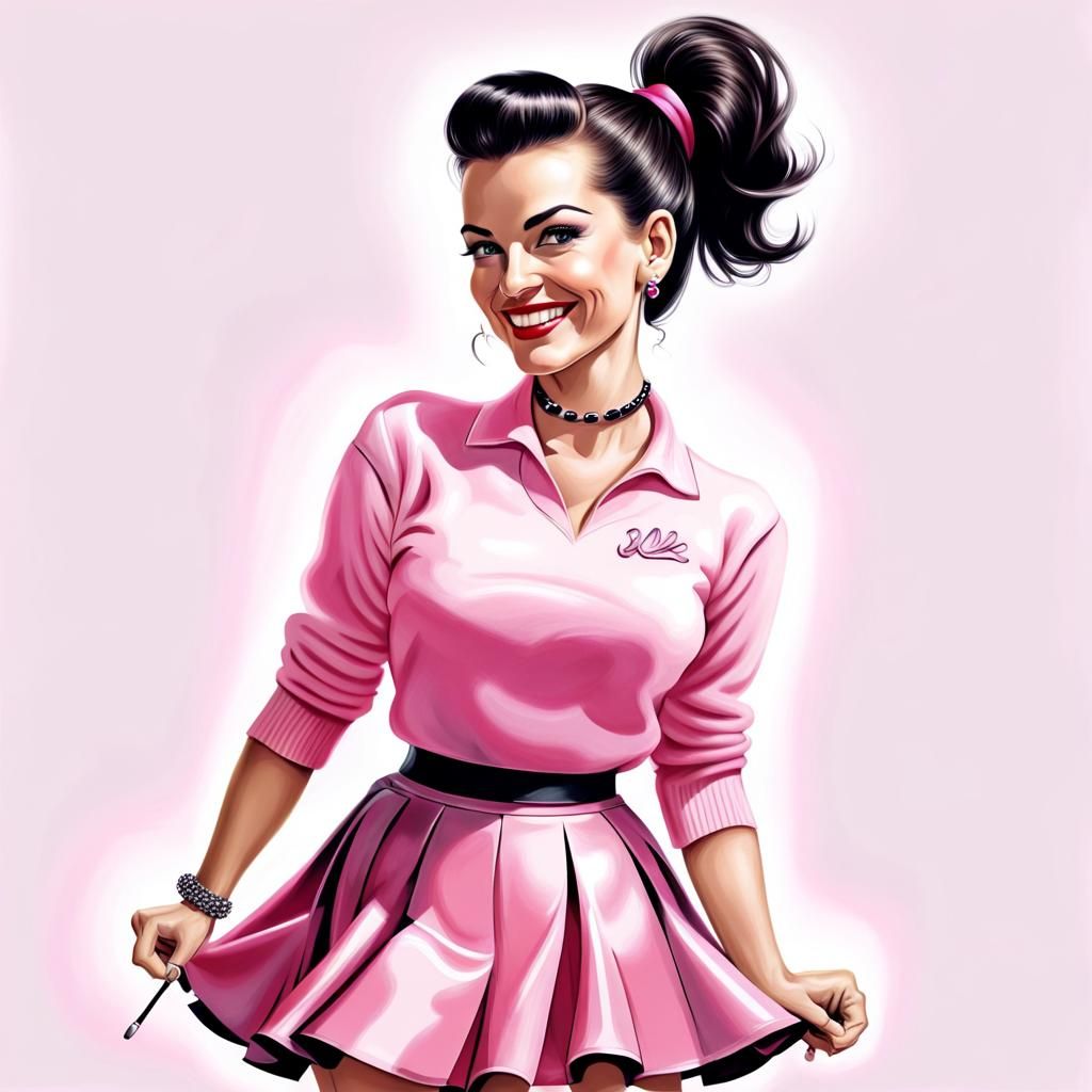 Smiling Woman in 50s Rock and Roll Style Airbrush