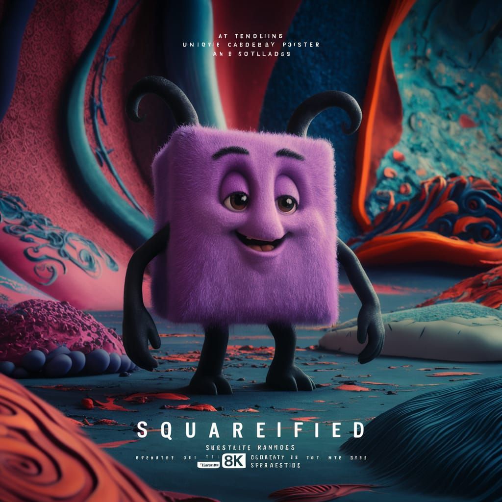 Purple Square Creature Movie Poster in Unreal Engine 5