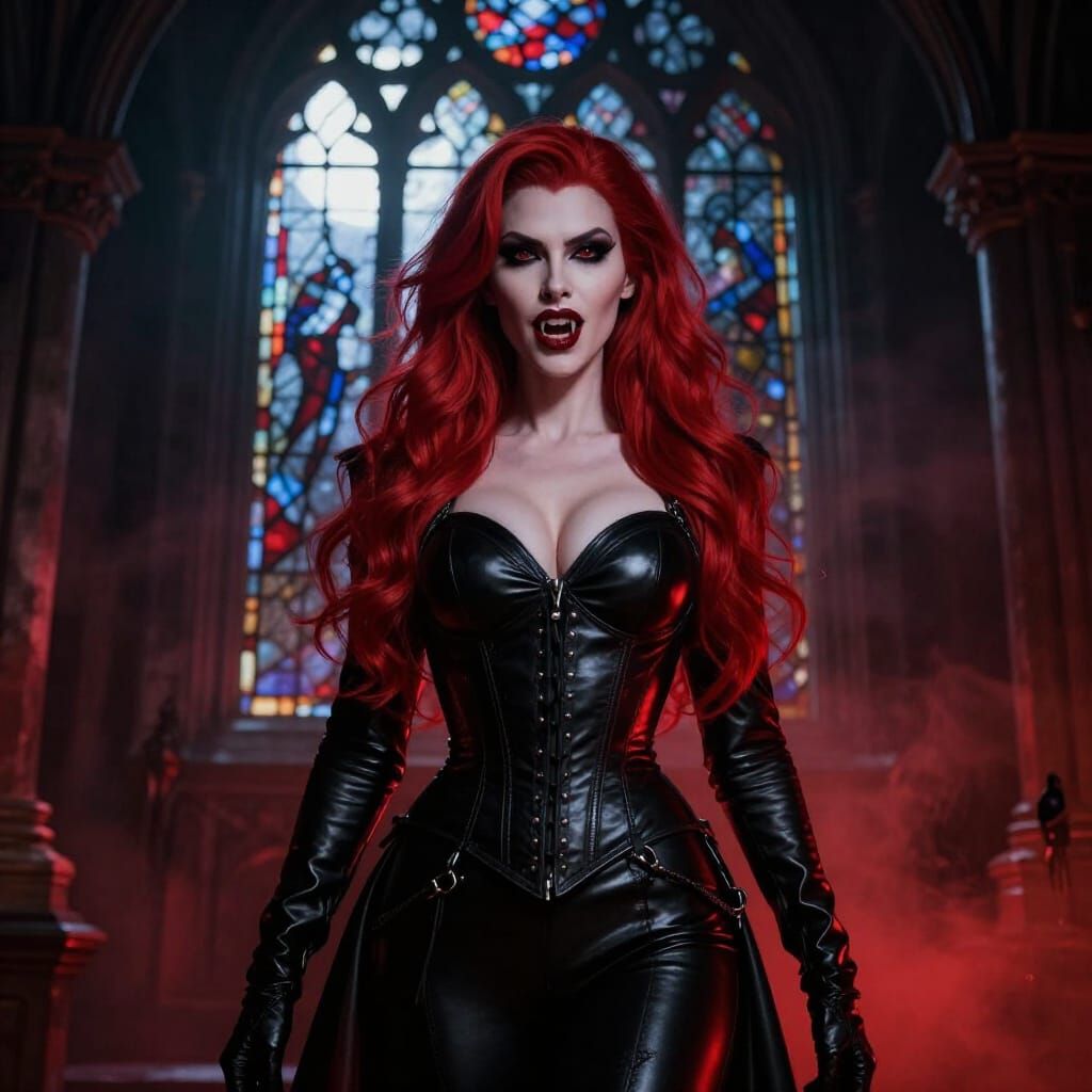 Seductive Vampire in Gothic Castle Art