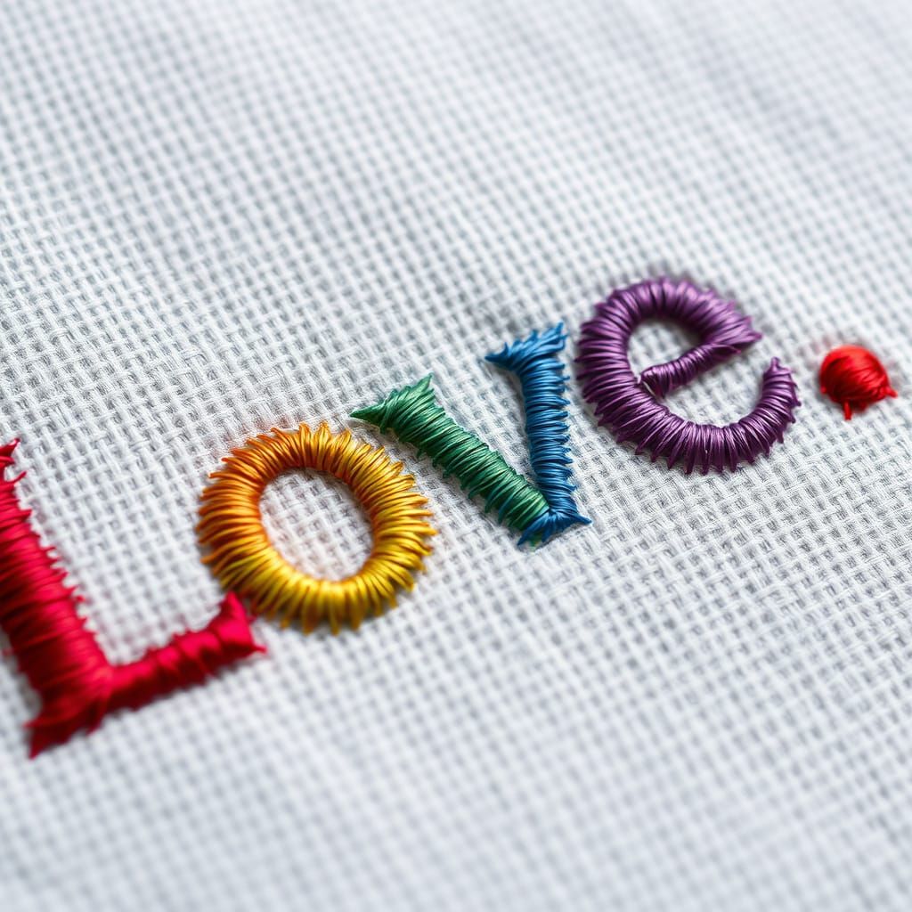 Rainbow Embroidered Love Macro Photograph