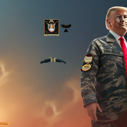 Donald Trump in Military Uniform: Detailed Digital Painting