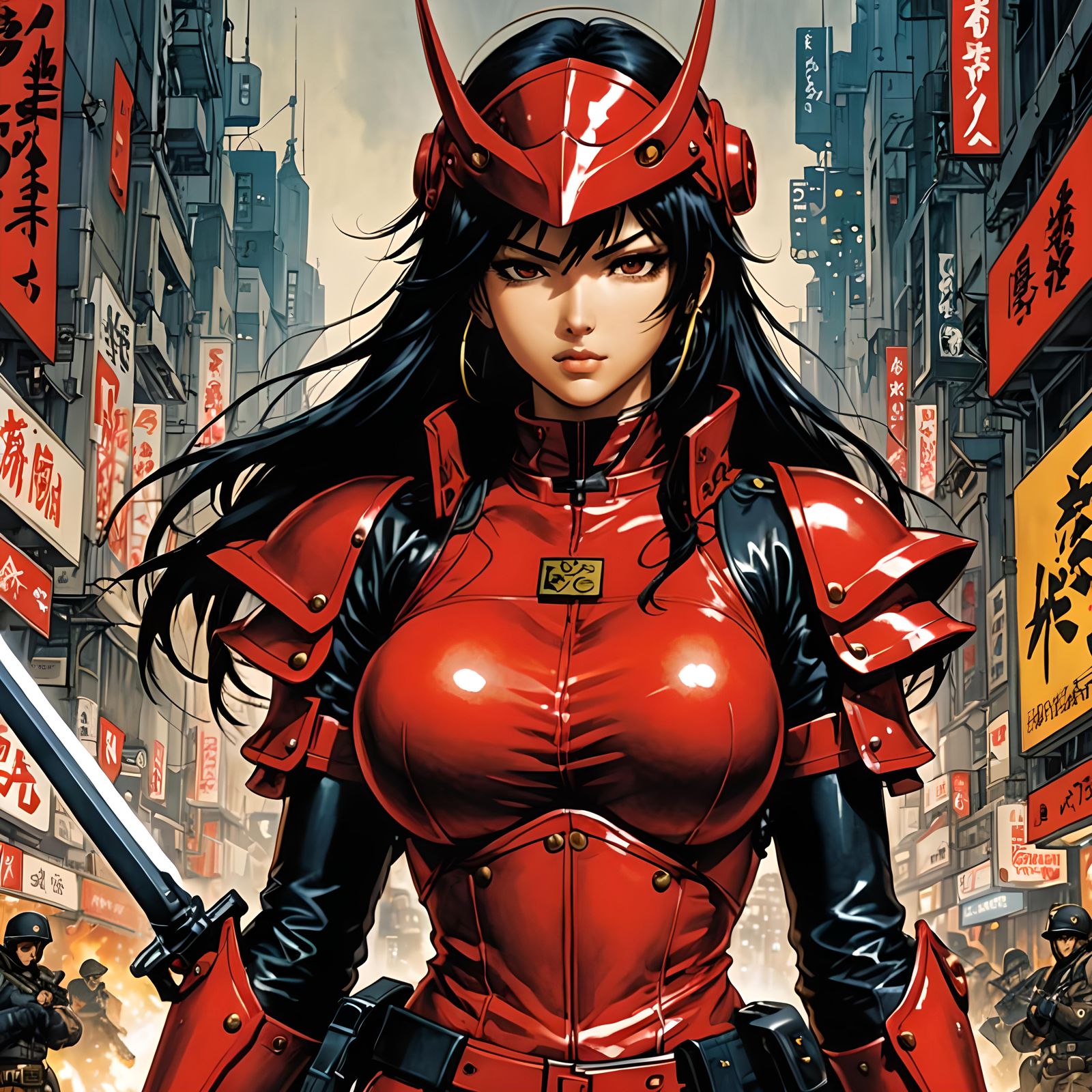 Red Sonya: Cyberpunk Warrior in Shirow Style