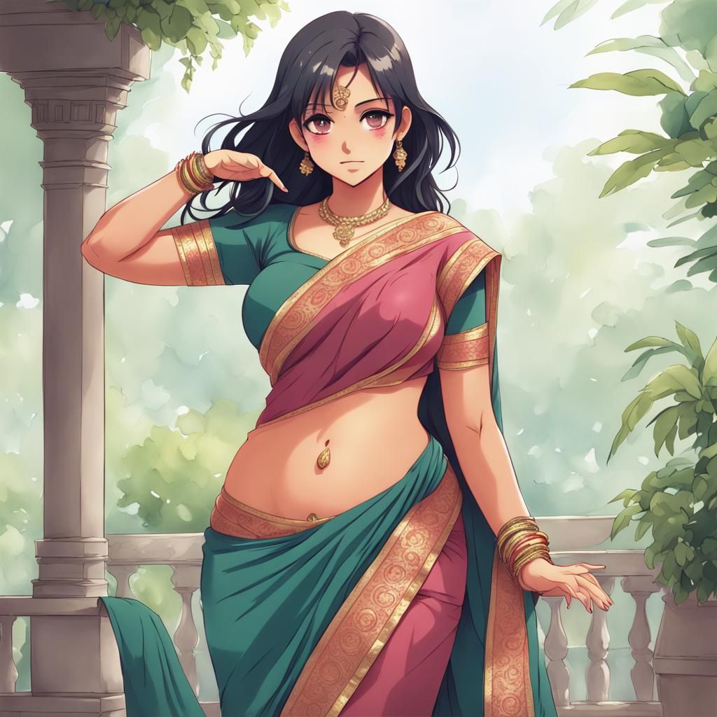 Anime Style Indian Girl in Saree