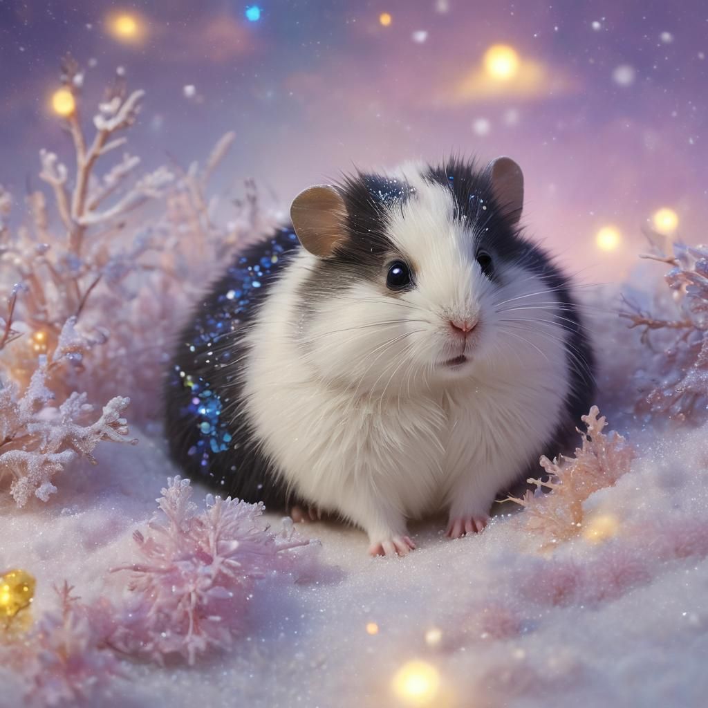 Whimsical Hamster in Snowy Aurora, Soft Focus