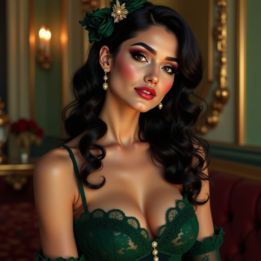 Elegant Victorian Beauty in Emerald Green