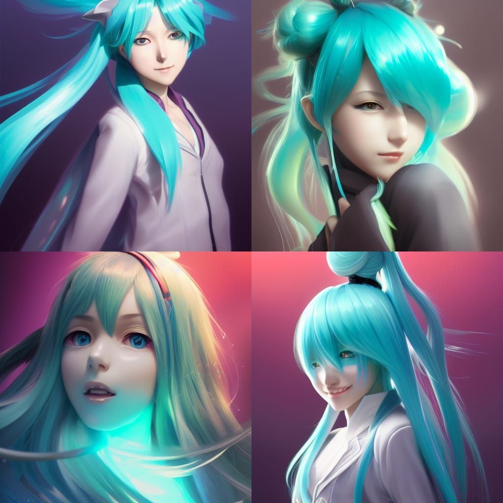 Hatsune Miku Portrait in Hyperdetailed Lighting