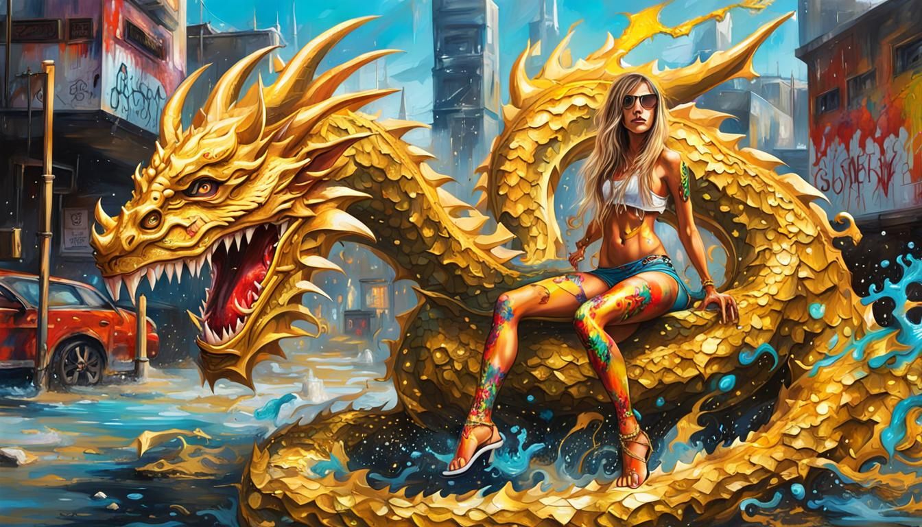 Dragon Rider in Graffiti Art Style