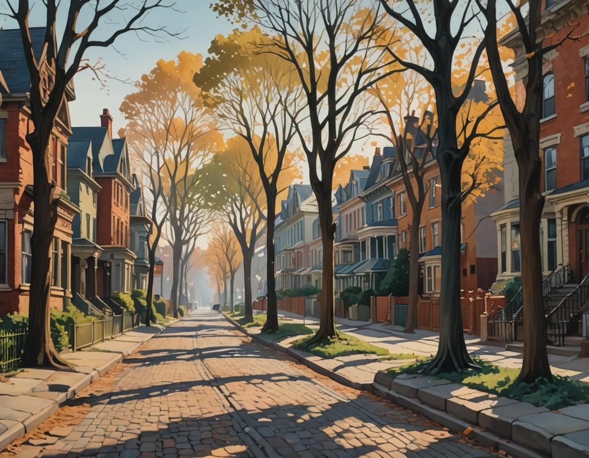 Victorian Street Scene as Gouache Impressionism