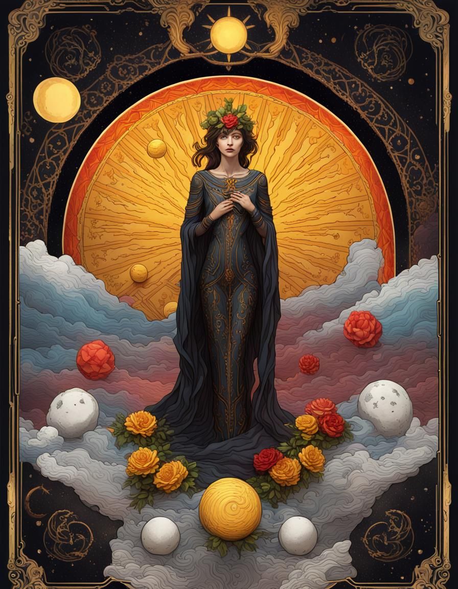 Ornate Tarot Card Deck with Moon, Sun and Lovers