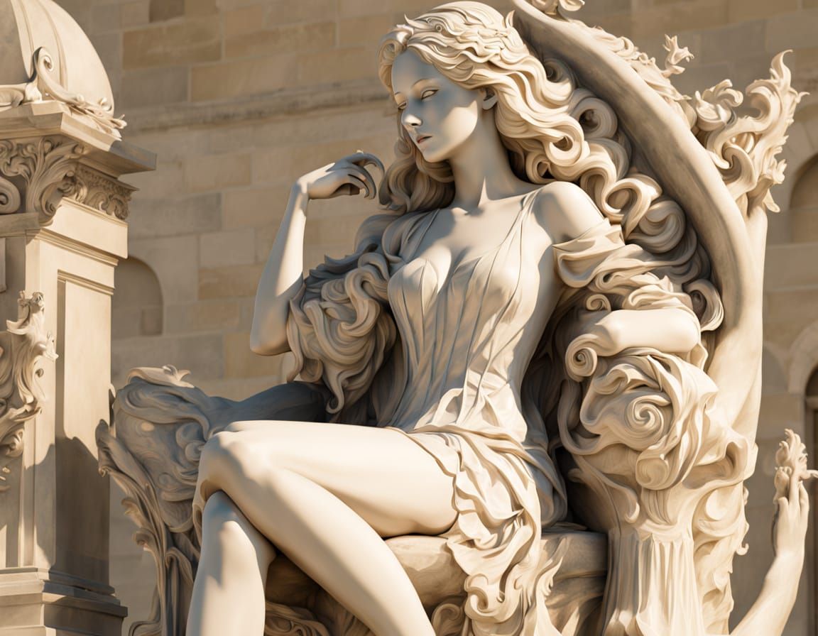 Statue of Reading Nude Blonde Woman on Cloud