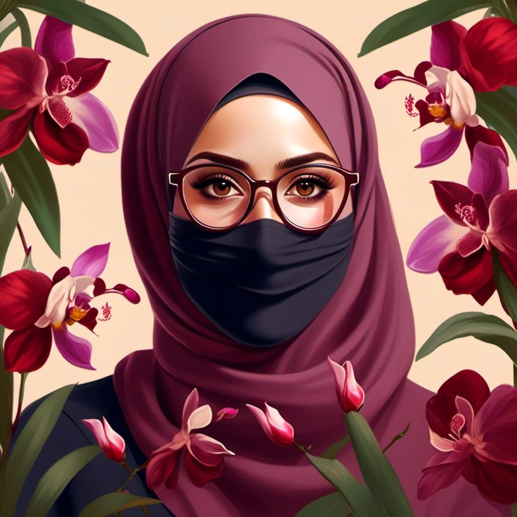 European Hijabi Portrait with Floral Background