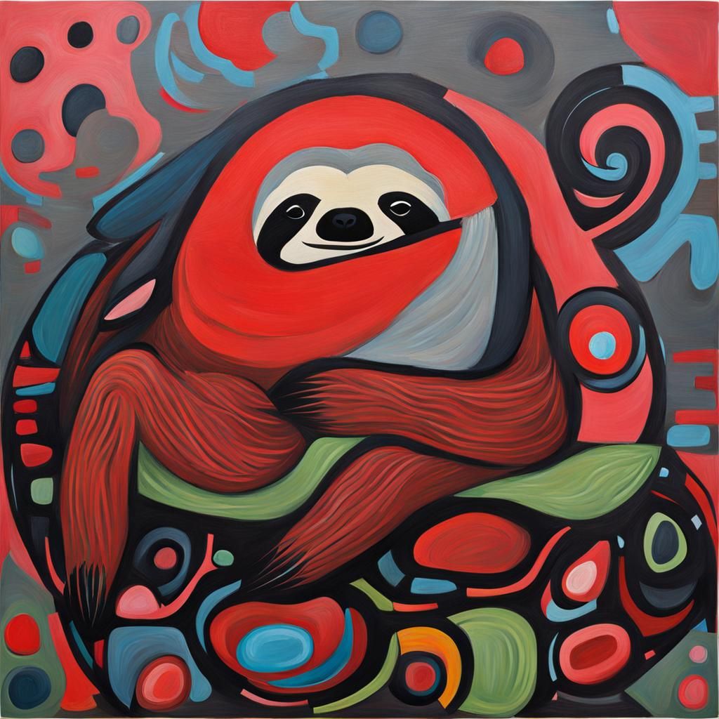 Sleepy Sloth in Abstract Expressionist Style