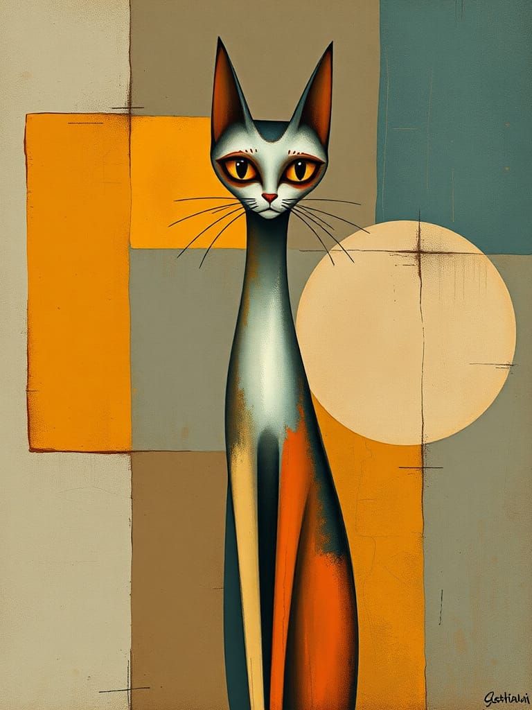 Abstract Cat with Muted Colors and Gritty Texture